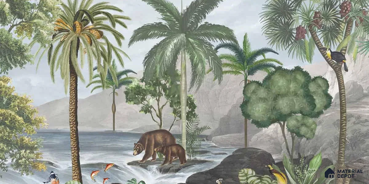 Anandvan Jungle Theme Customised Wallpaper, Green Sukoon Series Handmade Nature Design (Customised Size Wallpaper)