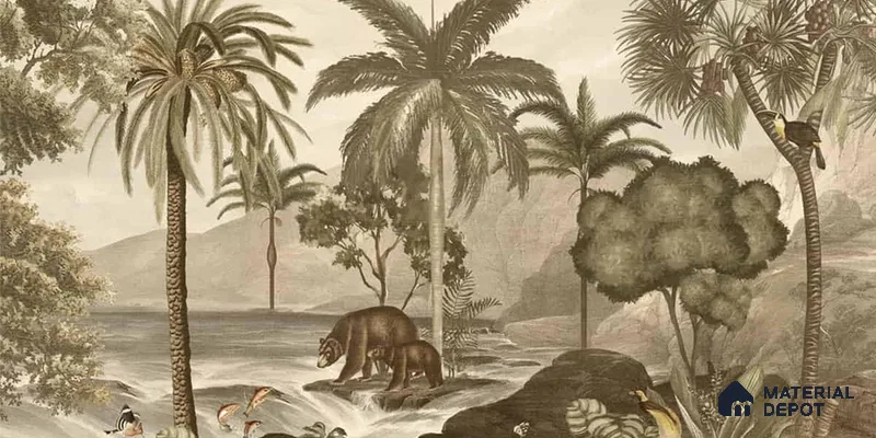 Anandvan Jungle Theme Customised Wallpaper, Sepia Sukoon Series Handmade Nature Design (Customised Size Wallpaper)