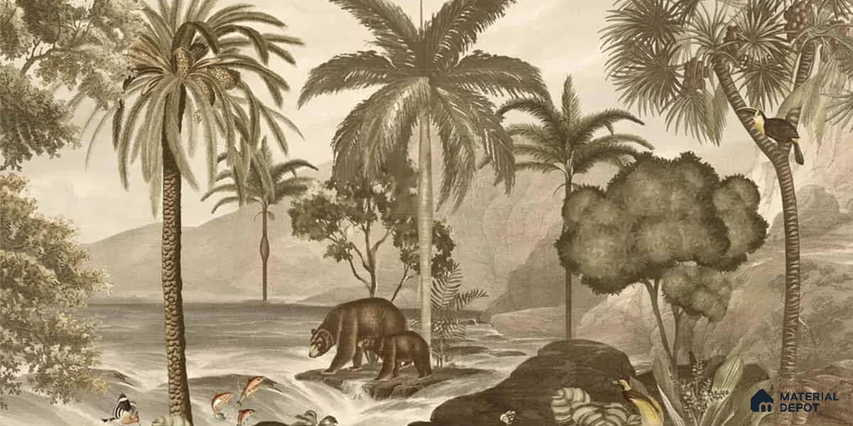 Anandvan Jungle Theme Customised Wallpaper, Sepia Sukoon Series Handmade Nature Design (Customised Size Wallpaper)