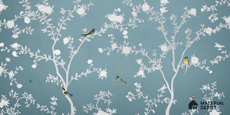 Aura in the Garden Blue Chinoiserie Wallpaper Sukoon Series Canvas Chinoserie Design (Customised Size Wallpaper)