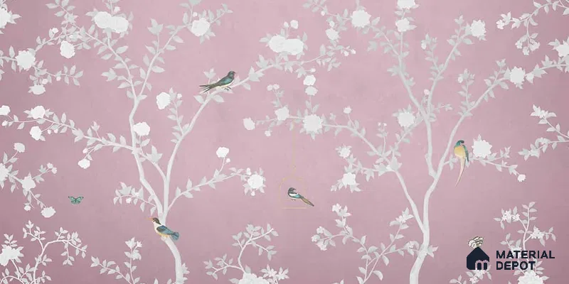 Aura in the Garden Pink Chinoiserie Wallpaper Sukoon Series Canvas Chinoserie Design (Customised Size Wallpaper)