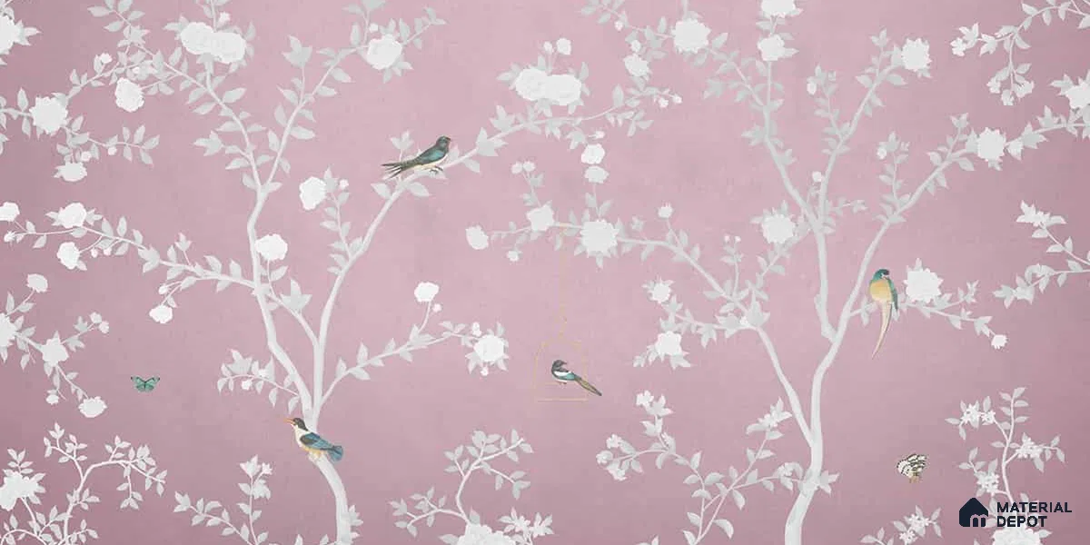 Aura in the Garden Pink Chinoiserie Wallpaper Sukoon Series Canvas Chinoserie Design (Customised Size Wallpaper)