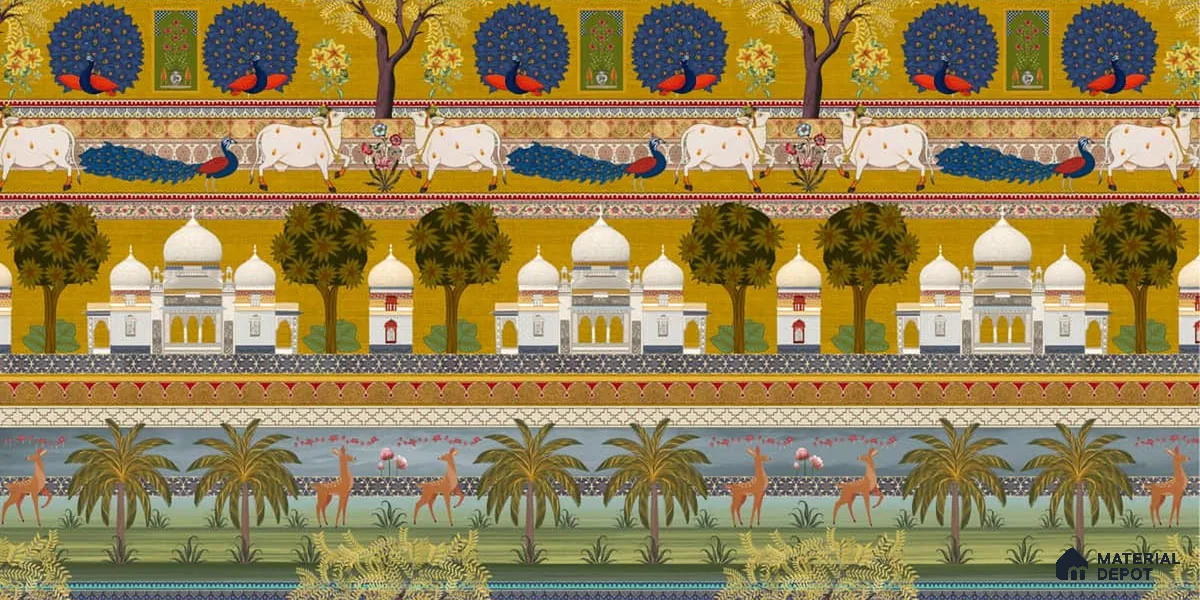 Bageecha Indian Garden Wallpaper Customised Sukoon Series Canvas Patterned Design (Customised Size Wallpaper)