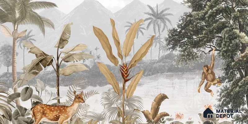 H902912 Cheer, Jungle Theme Wallpaper, Sepia Tone Sukoon Series Canvas Nature Design (Customised Size Wallpaper)