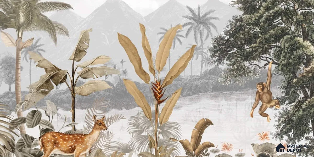 H902912 Cheer, Jungle Theme Wallpaper, Sepia Tone Sukoon Series Canvas Nature Design (Customised Size Wallpaper)