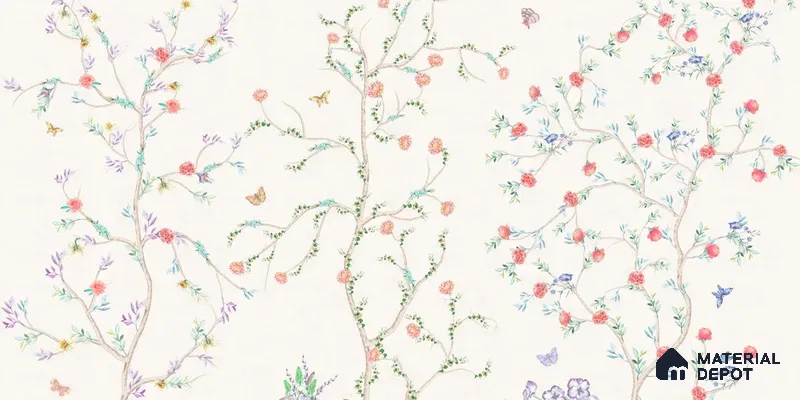 Chinoiserie Tranquility, Wallpaper in Light Background, Customised Sukoon Series Canvas Chinoserie Design (Customised Size Wallpaper)