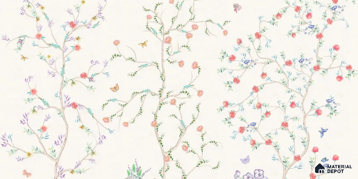 Chinoiserie Tranquility, Wallpaper in Light Background, Customised Sukoon Series Canvas Chinoserie Design (Customised Size Wallpaper)