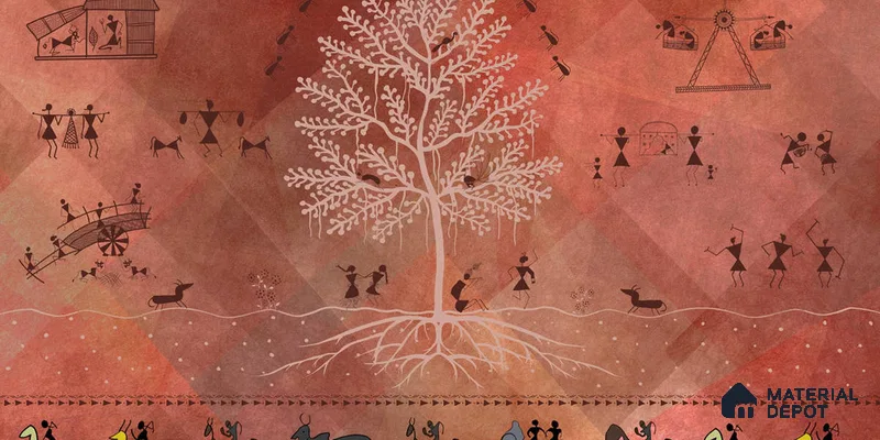 Chitra, Modern Warli Art Design Wallpaper Design for Walls, Customised Sukoon Series Handmade Patterned Design (Customised Size Wallpaper)