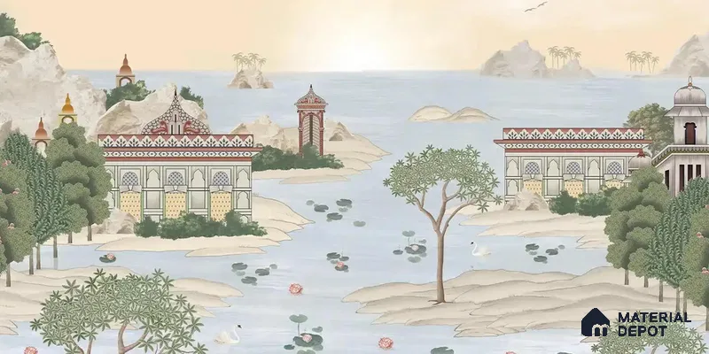 Dream Palace, a Fusion Theme Wallpaper for Homes, Customised Sukoon Series Canvas Patterned Design (Customised Size Wallpaper)