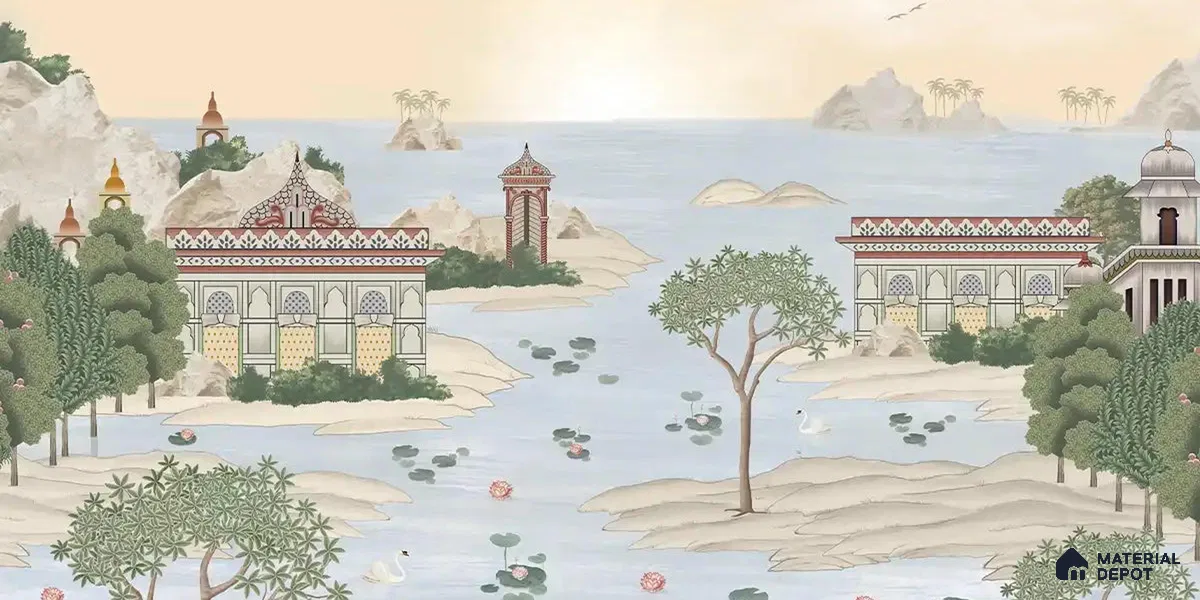 Dream Palace, a Fusion Theme Wallpaper for Homes, Customised Sukoon Series Canvas Patterned Design (Customised Size Wallpaper)
