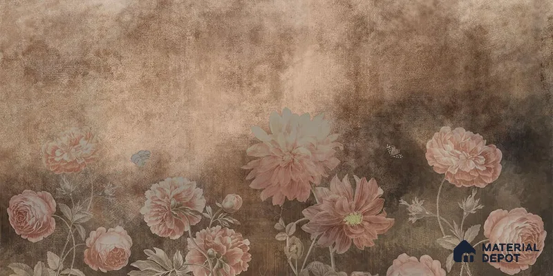 H901812 Dusky Charm, Rustic Floral Theme Wallpaper, Customised Sukoon Series Canvas Florals Design (Customised Size Wallpaper)
