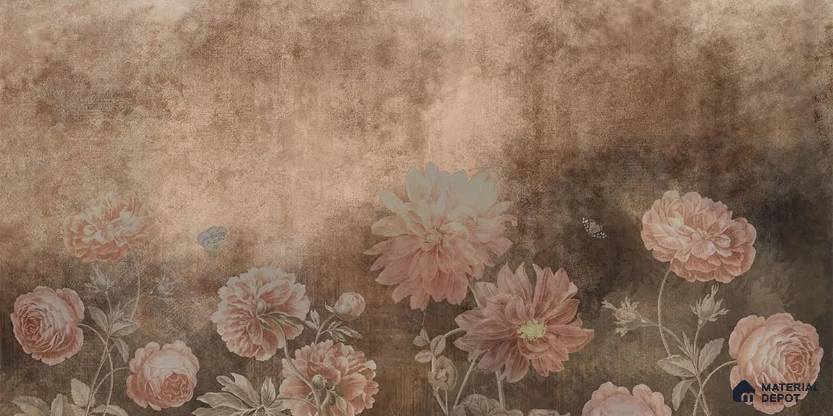 H901812 Dusky Charm, Rustic Floral Theme Wallpaper, Customised Sukoon Series Canvas Florals Design (Customised Size Wallpaper)
