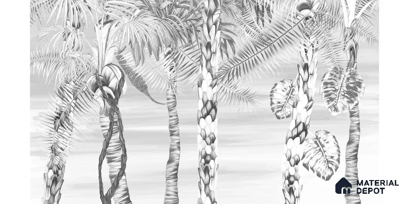 Ehsaas | Grey & White Palm Leaf Botanical Look Wallpaper Canvas (Customised Size)