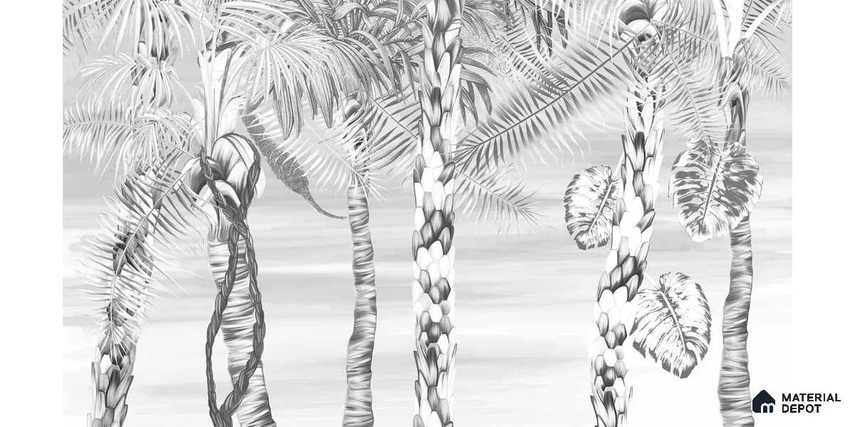 Ehsaas | Grey & White Palm Leaf Botanical Look Wallpaper Canvas (Customised Size)