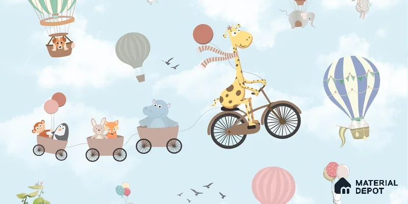 Flying Giraffe Cycle Train Wall Mural for kids Room, Customised Sparkla N Shine Series Soft Feel Entertainment Design (Customised Size Wallpaper)