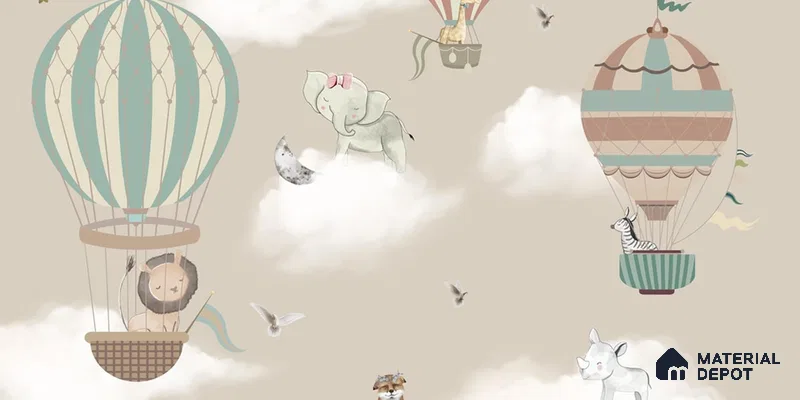 Hot Air Balloons with Animals Wallpaper for Kids Room Walls, Kids Wall Designs Sparkla N Shine Series Canvas Entertainment Design (Customised Size Wallpaper)
