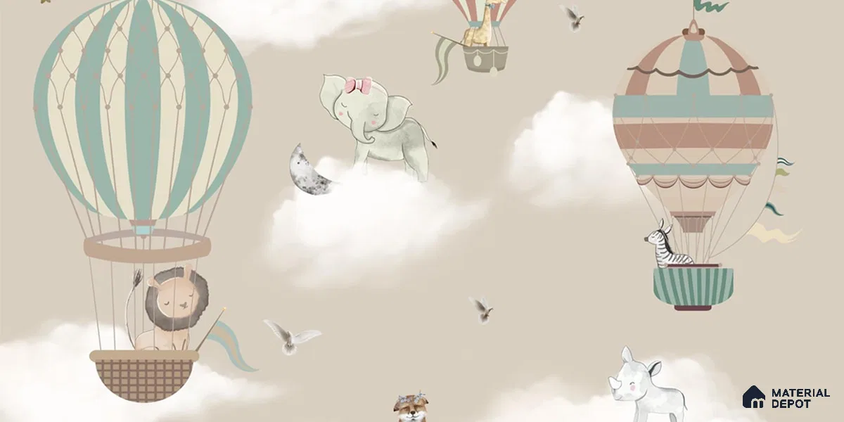 Hot Air Balloons with Animals Wallpaper for Kids Room Walls, Kids Wall Designs Sparkla N Shine Series Canvas Entertainment Design (Customised Size Wallpaper)