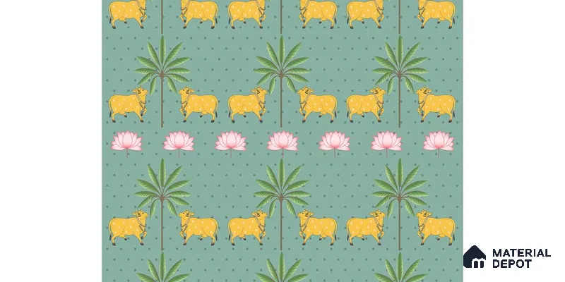 Indian Pichwai Green Wallpaper for Rooms, Customised Sukoon Series Soft Feel Patterned Design (Customised Size Wallpaper)