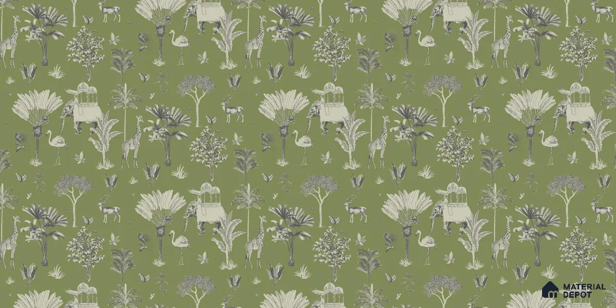 Itihaas, Indian Theme Room Wallpaper, Green Sukoon Series Canvas Patterned Design (Customised Size Wallpaper)