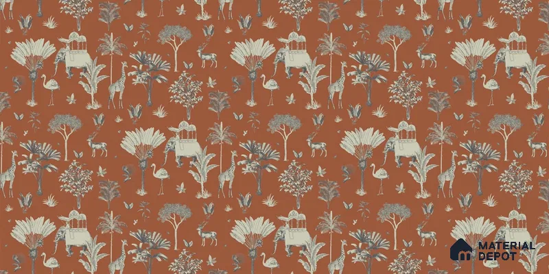 H900512 Itihaas | Rust Orange Tree Deer Botanical Look Wallpaper Canvas (Customised Size)