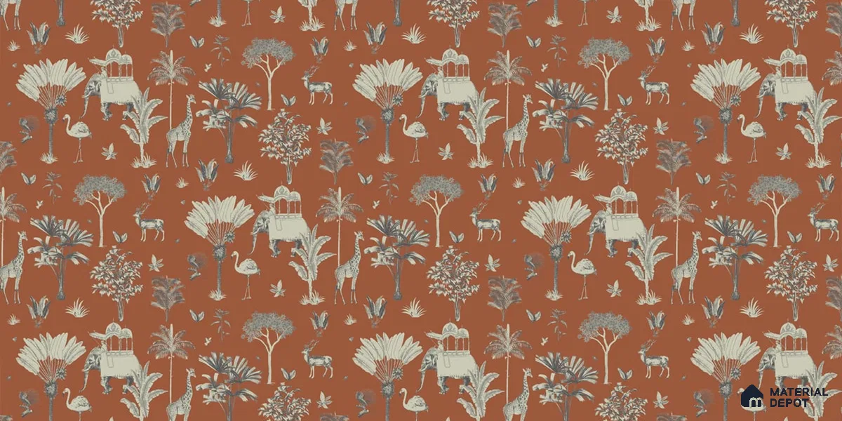 H900512 Itihaas | Rust Orange Tree Deer Botanical Look Wallpaper Canvas (Customised Size)