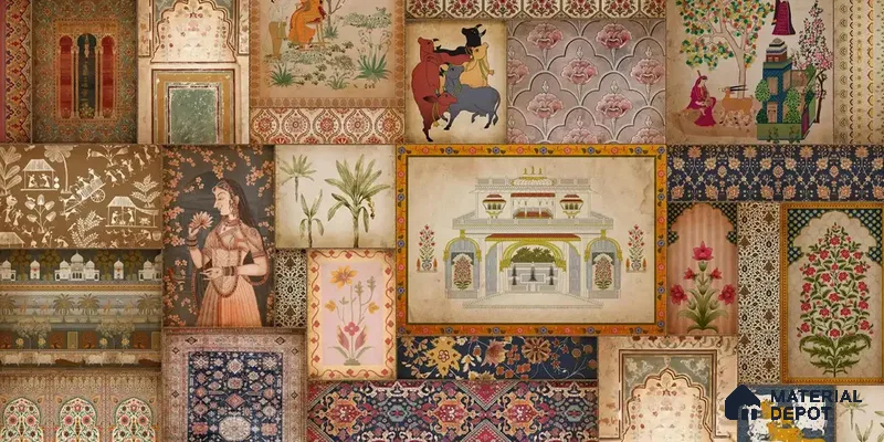 H902212 Kahani, Indian Art Theme Wallpaper, Customised Sukoon Series Canvas Abstract Design (Customised Size Wallpaper)