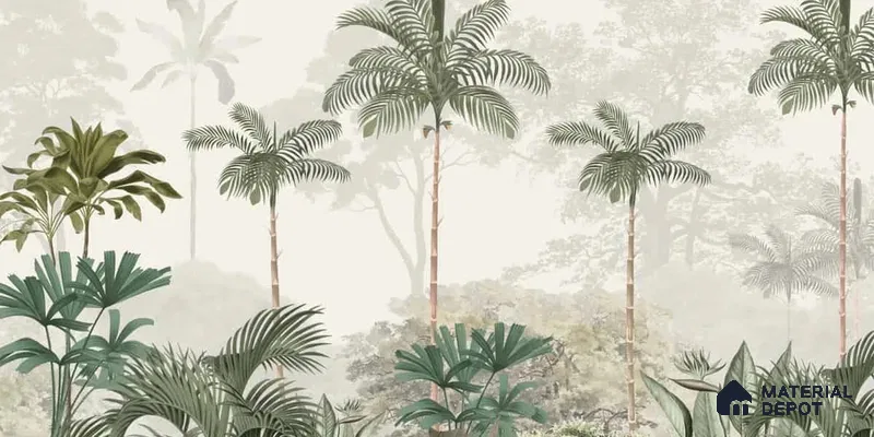 Kovalam Paradise, Palms Wallpaper for Rooms, Green, Customised Sukoon Series Canvas Nature Design (Customised Size Wallpaper)