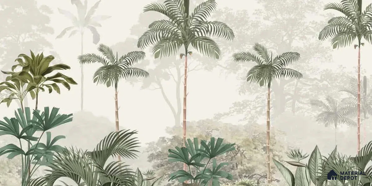 Kovalam Paradise, Palms Wallpaper for Rooms, Green, Customised Sukoon Series Handmade Nature Design (Customised Size Wallpaper)