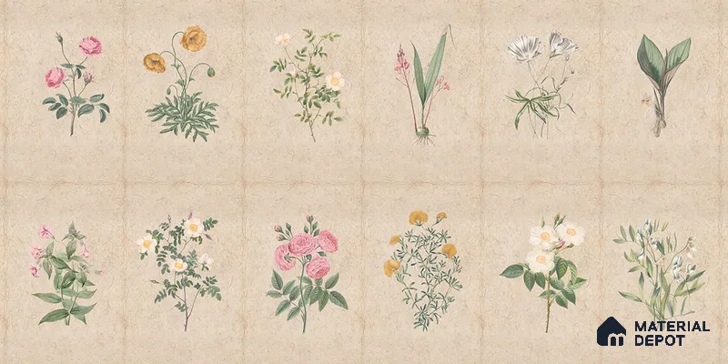 H902712 Mehek, Botanical Rendition Room Wallpaper Sukoon Series Canvas Florals Design (Customised Size Wallpaper)