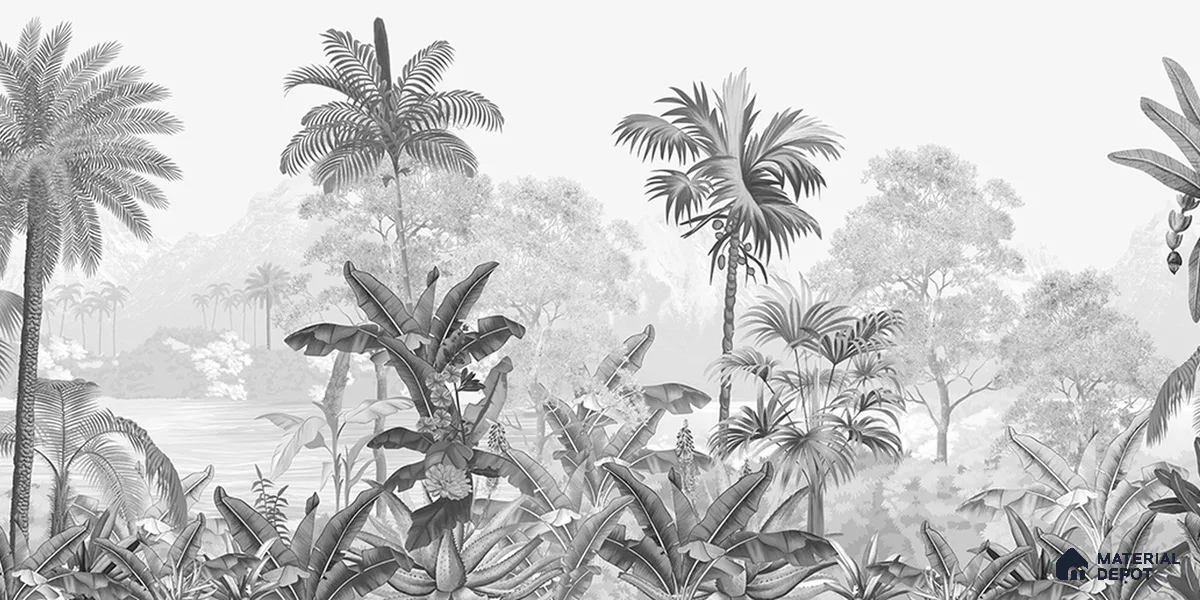 Monochrome Palm haven Wallpaper for Walls Sukoon Series Canvas Nature Design (Customised Size Wallpaper)