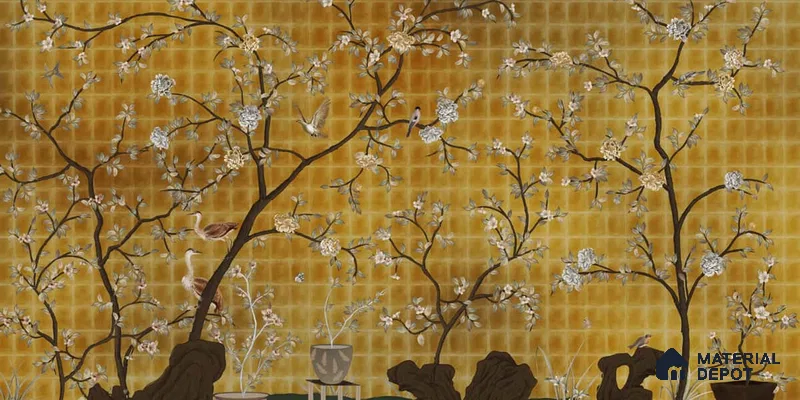 Oriental Garden, Chinoiserie Wall Wallpaper Sukoon Series Handmade Chinoserie Design (Customised Size Wallpaper)