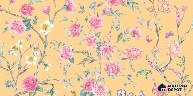 Oriental Yellow Chinoiserie Wallpaper for Walls Sukoon Series Canvas Chinoserie Design (Customised Size Wallpaper)