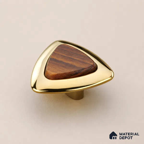 Ottr Zinc Knob HA 00227 B PVD Gold Wood Finish - Standard | 2 Years Warranty