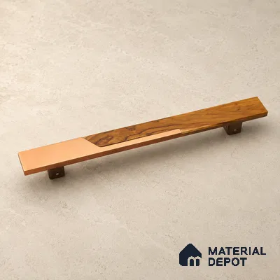 Ottr Aluminium Main Door Handle HA 00263 F PVD Rose Gold Wood Finish - 450mm | 2 Years Warranty