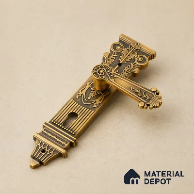 Ottr Zinc Mortise Handle HA 00305 D Antique Brass Gold Finish Plate Mount | 2 Years Warranty