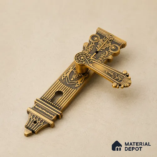Ottr Zinc Mortise Handle HA 00305 D Antique Brass Gold Finish Plate Mount | 2 Years Warranty