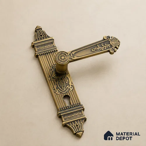 Ottr Zinc Mortise Handle HA 00305 B Antique Brass Green Finish Plate Mount | 2 Years Warranty