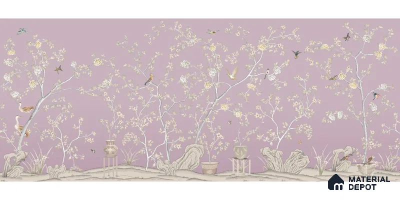 Phoolbagh, Beautiful Chinoiserie Wallpaper Sukoon Series Canvas Chinoserie Design (Customised Size Wallpaper)