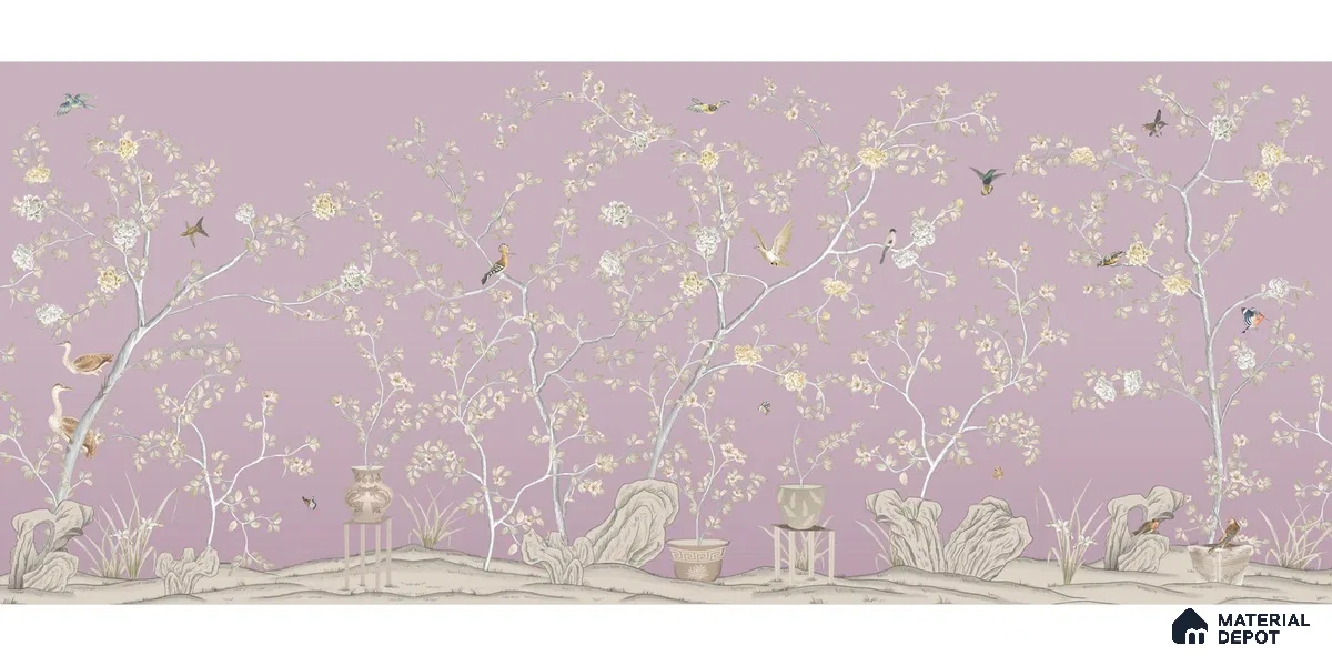 Phoolbagh, Beautiful Chinoiserie Wallpaper Sukoon Series Canvas Chinoserie Design (Customised Size Wallpaper)