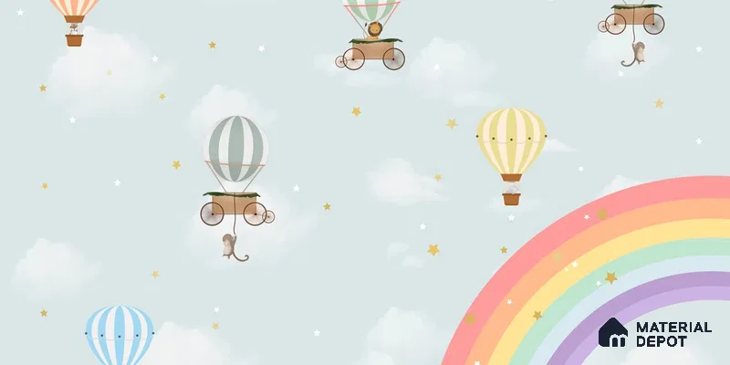 Rainbow & Hot Air Balloons Themes Children Room Wall Designs, Custom Wallpaper Sparkla N Shine Series Handmade Entertainment Design (Customised Size Wallpaper)