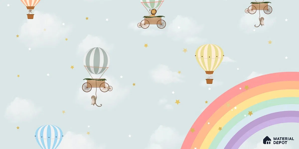 Rainbow & Hot Air Balloons Themes Children Room Wall Designs, Custom Wallpaper Sparkla N Shine Series Handmade Entertainment Design (Customised Size Wallpaper)
