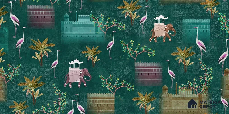Royal Garden, an Indian Scenic Wallpaper Sukoon Series Handmade Nature Design (Customised Size Wallpaper)