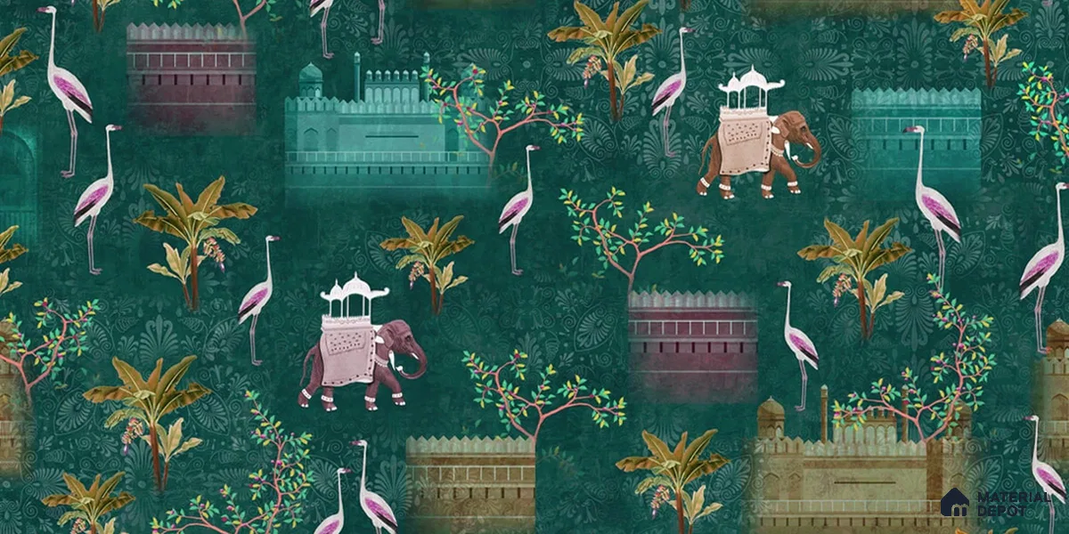Royal Garden, an Indian Scenic Wallpaper Sukoon Series Handmade Nature Design (Customised Size Wallpaper)