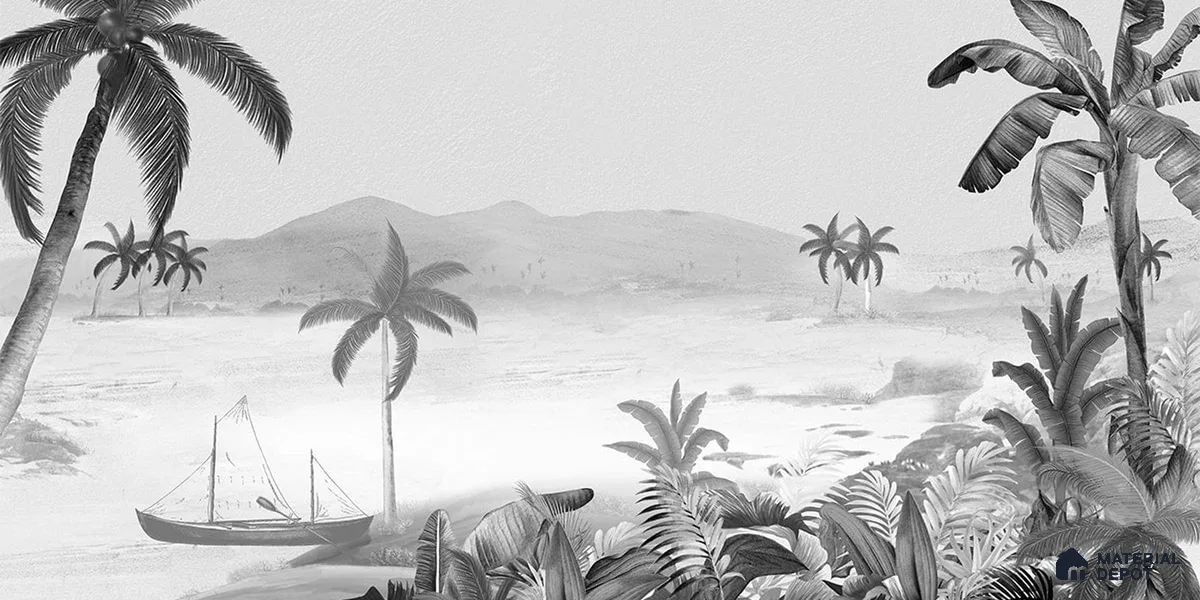 Silent Night, Tropical Beach Wallpaper, Black and White Sukoon Series Canvas Tropical Design (Customised Size Wallpaper)