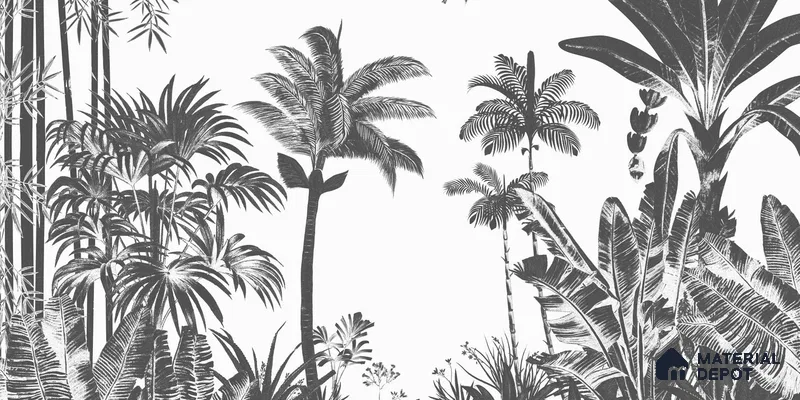 Tropical Monochrome, Room Wallpaper Sukoon Series Canvas Tropical Design (Customised Size Wallpaper)