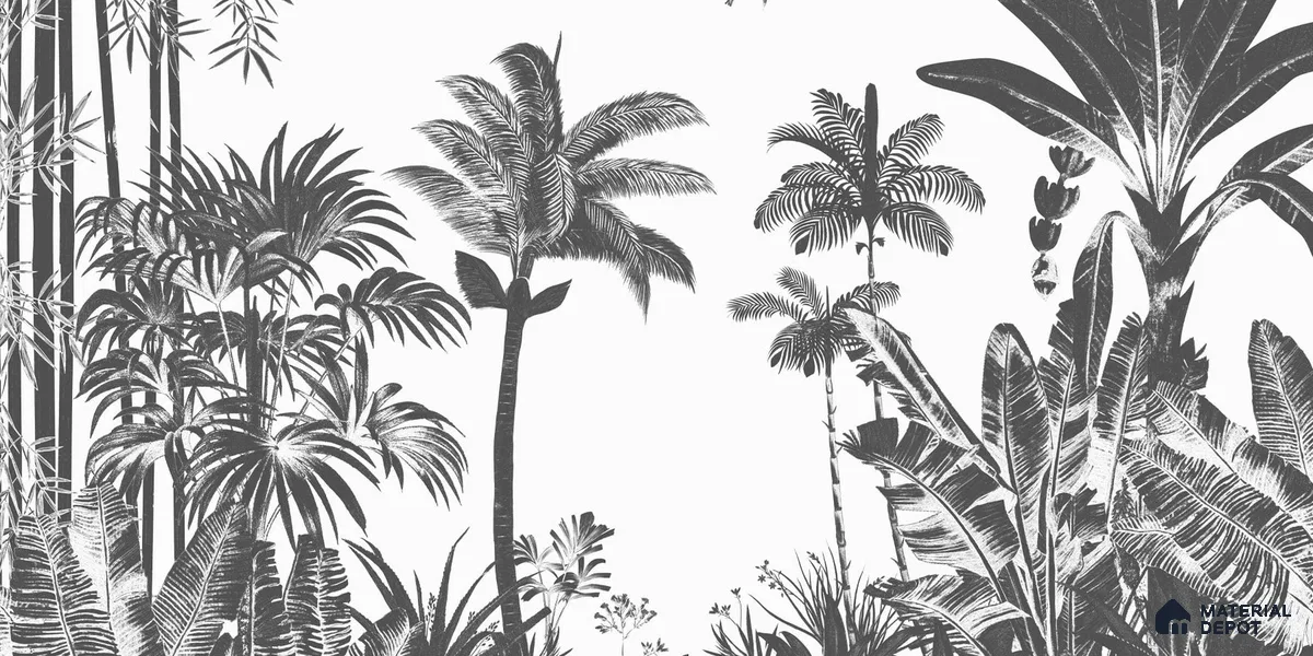 Tropical Monochrome, Room Wallpaper Sukoon Series Canvas Tropical Design (Customised Size Wallpaper)