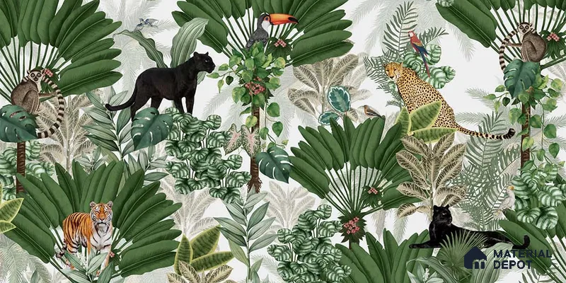 Tropical Tales: Deep Forest Wallpaper Sukoon Series Handmade Tropical Design (Customised Size Wallpaper)