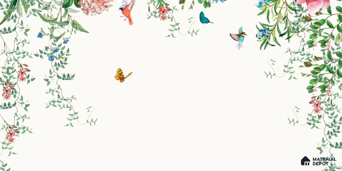 Unique Hanging Floral and Bird Wallpaper for Bedrooms Sparkla N Shine Series Soft Feel Florals Design (Customised Size Wallpaper)