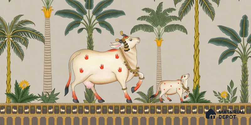 Surabhi Pichwai Wallpaper, Customised for Walls(Sandstone Paper)