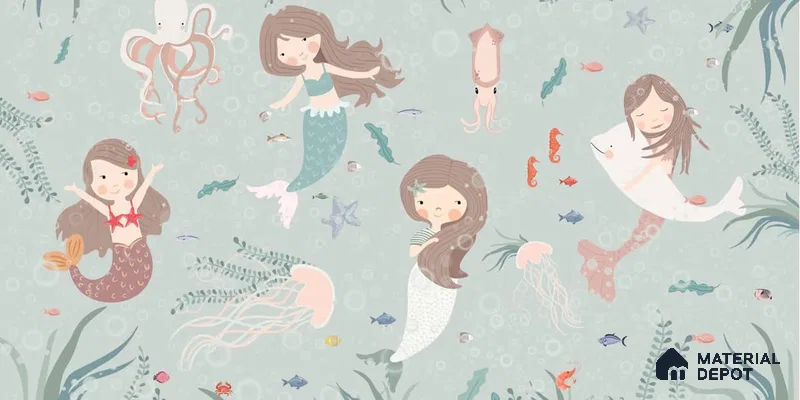 Cute Mermaids Wall Mural for Kids Room Canvas (Customised Wallpaper)